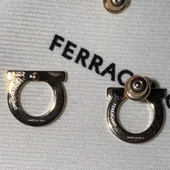 Salvatore Ferragamo Large Gancini Gold Tone Crystal Earrings - Picture 3 of 6